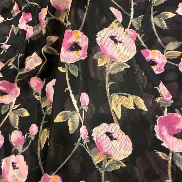 WHBM Floral Mesh Wrap Midi Dress Black Pink 10 bohemian preppy girly party boho - Picture 7 of 14